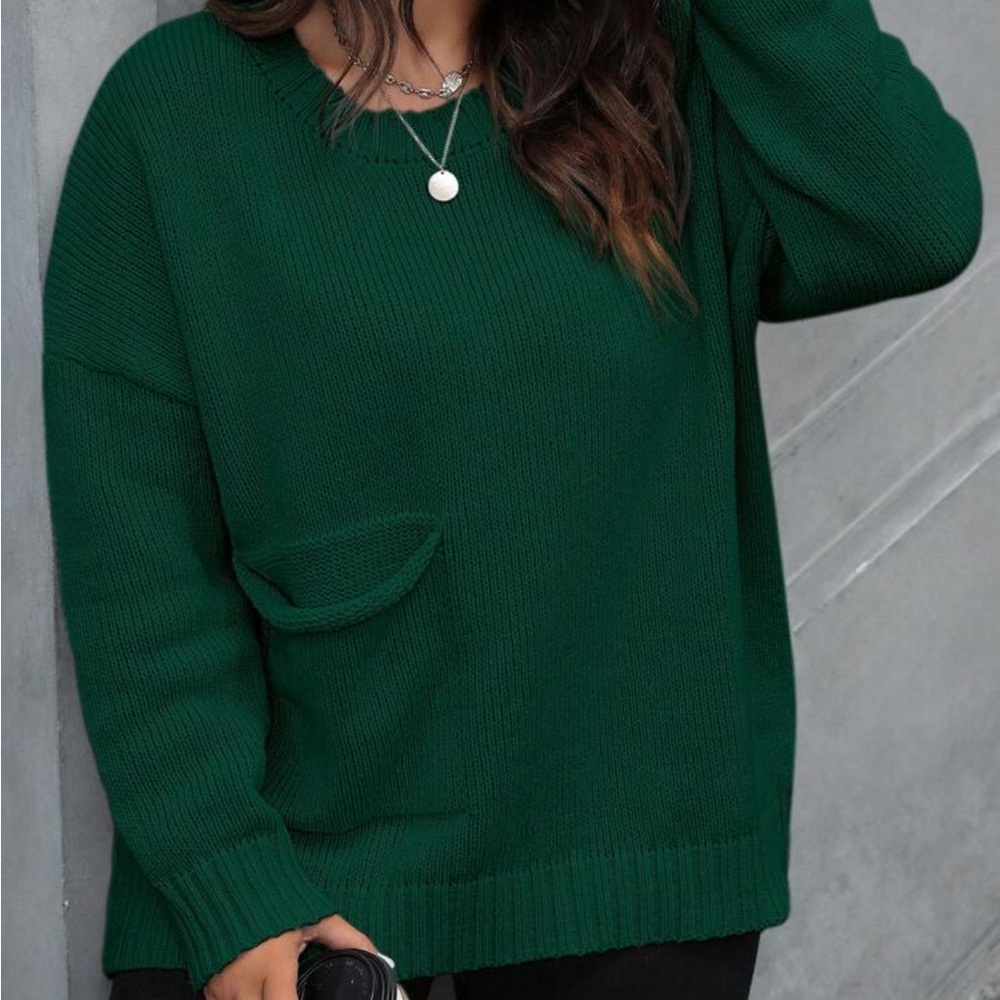 SHEIN Green Crew Neck Chunky Knit Sweater